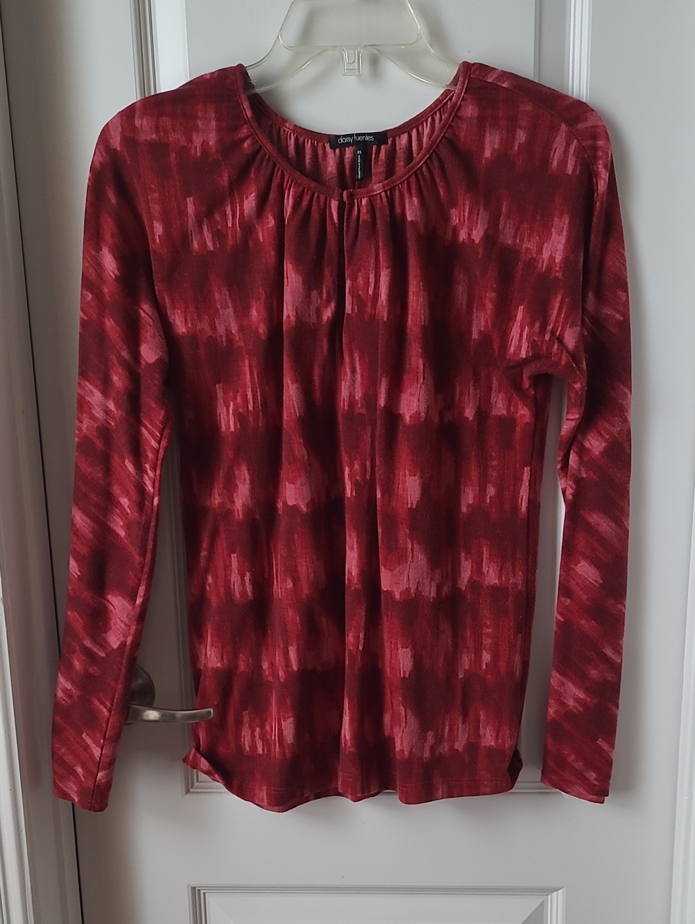 Women's Red Long-Sleeve Printed Top